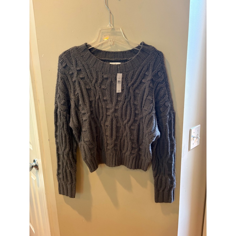 Lou & Grey Womens Charcoal Gray Cable Knit Popcorn Sweater S NWT 5684165 $45